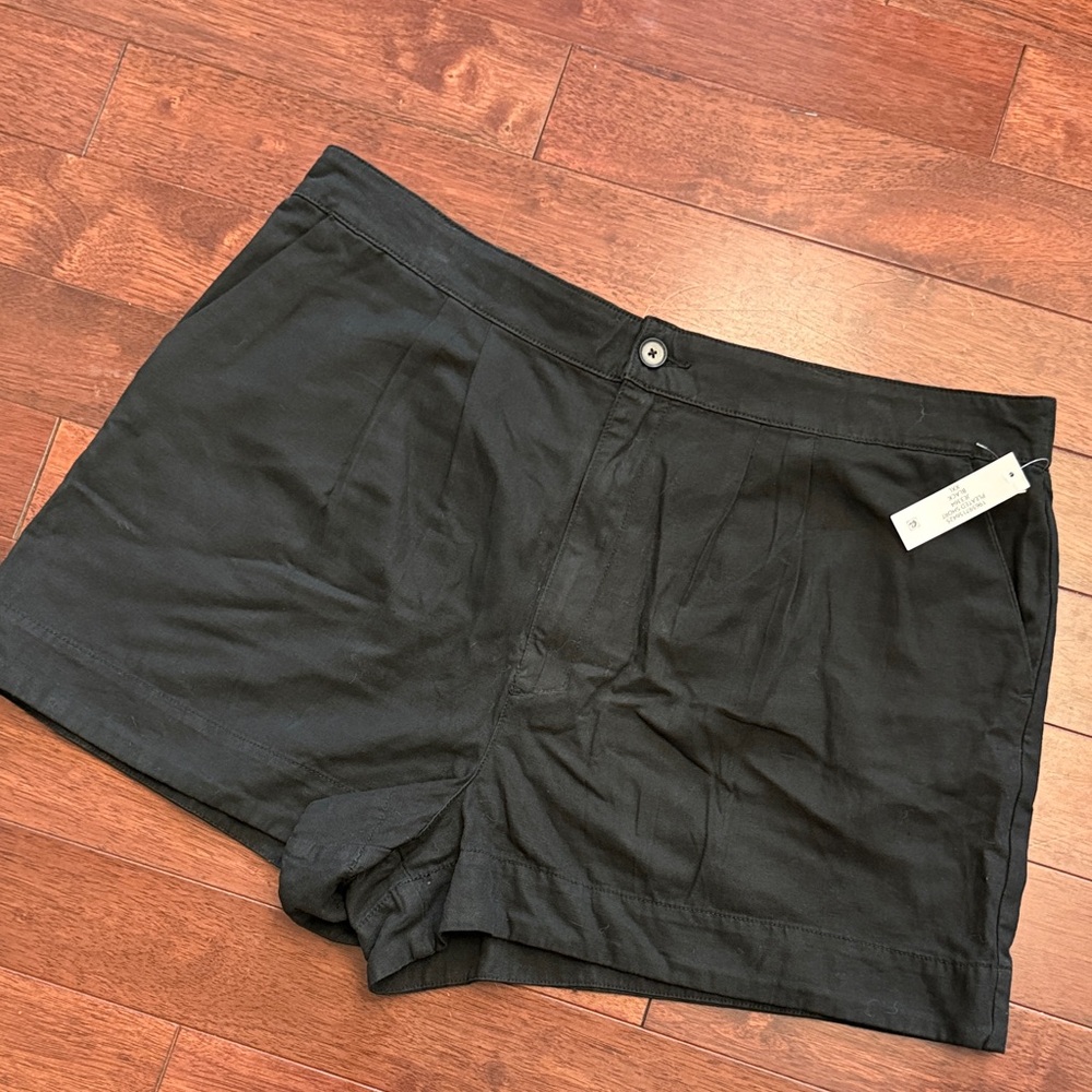 NWT Joie Black Pleated Front Linen Cotton Pockets Shorts XXL